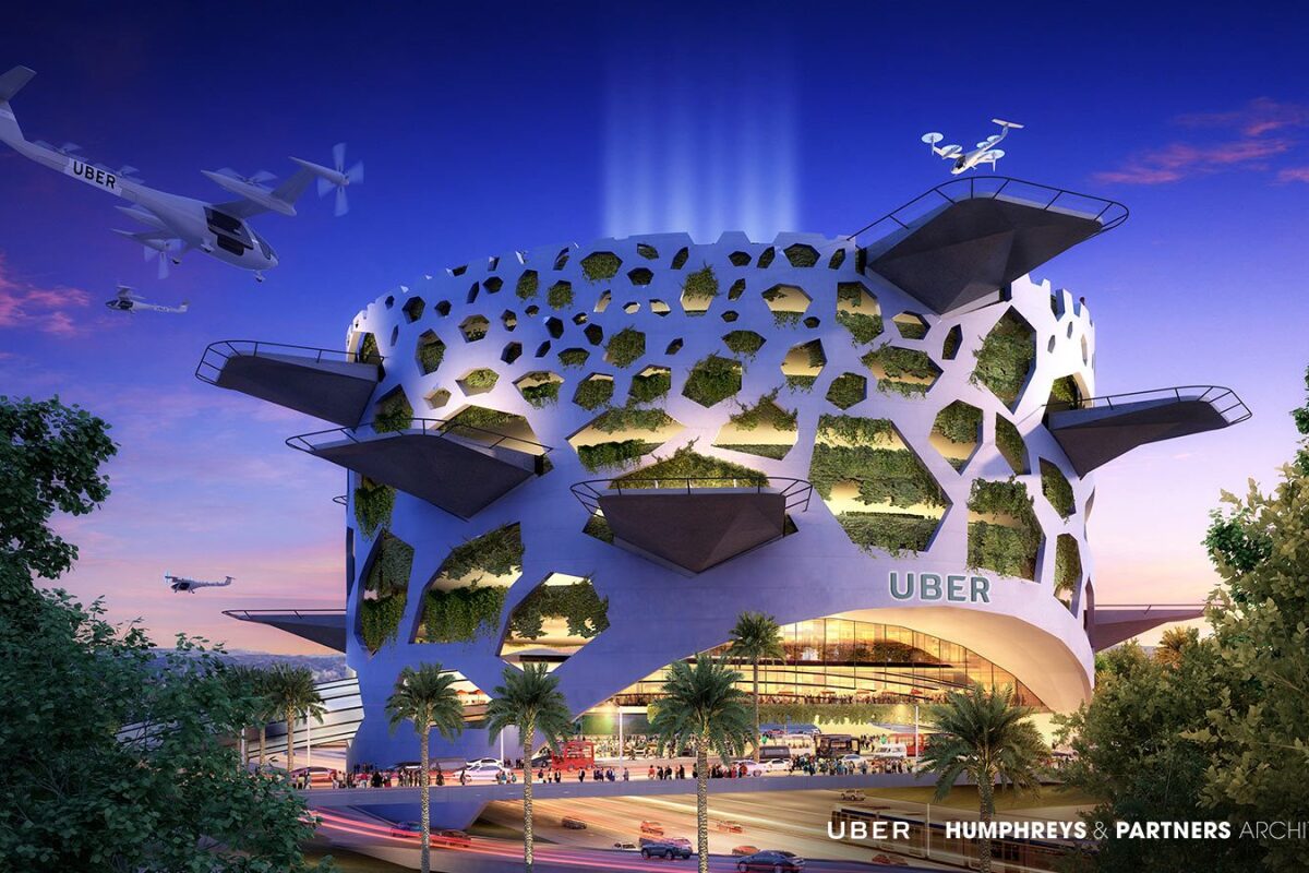 The beehive-inspired Mega Skyport by Dallas-based architecture firm Humphreys & Partners Architects would be a mixed-use development containing offices and retail spaces