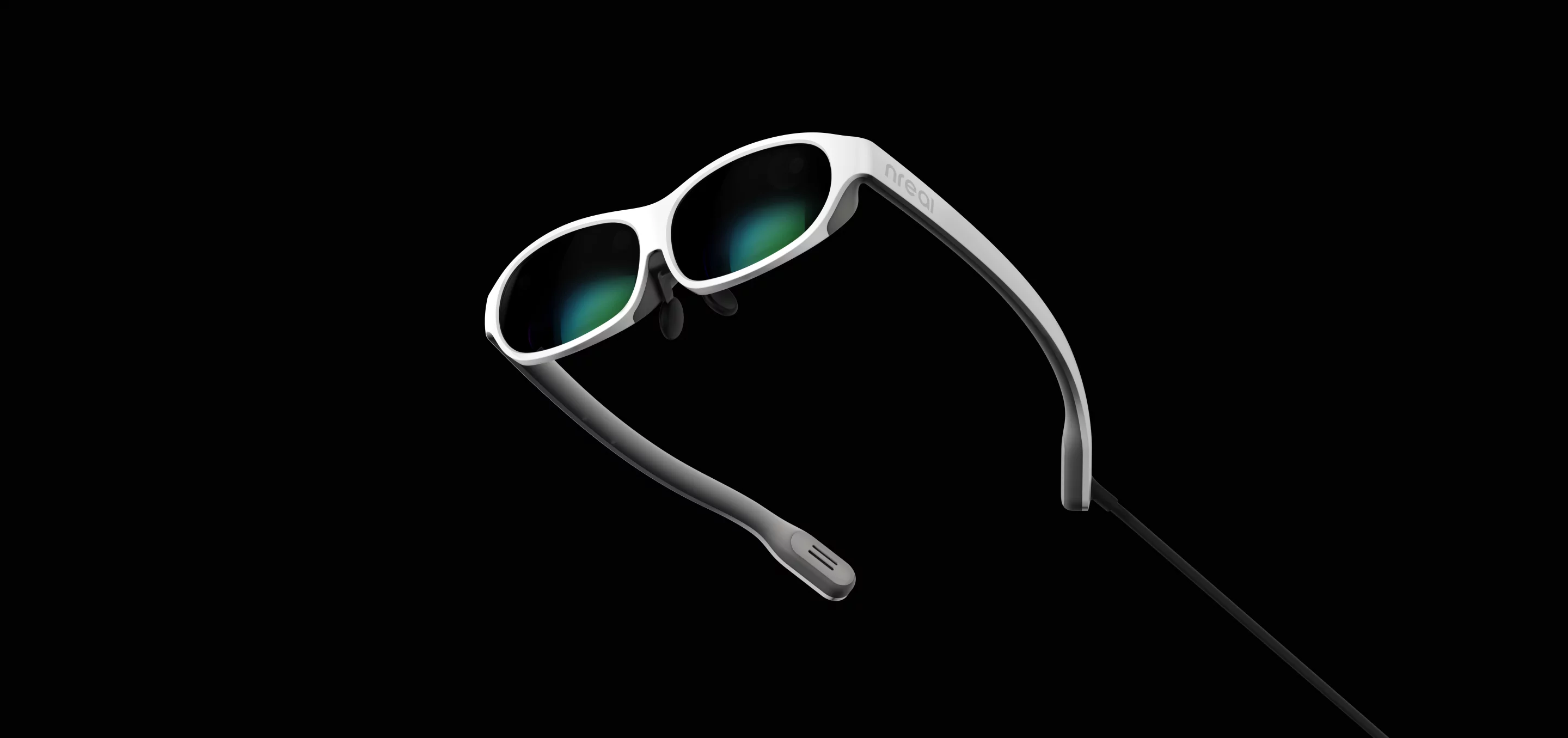 The nReal Light mixed reality glasses connect to a phone or laptop