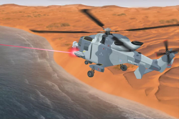 Artist's rendering of a helicopter-mounted laser DEW