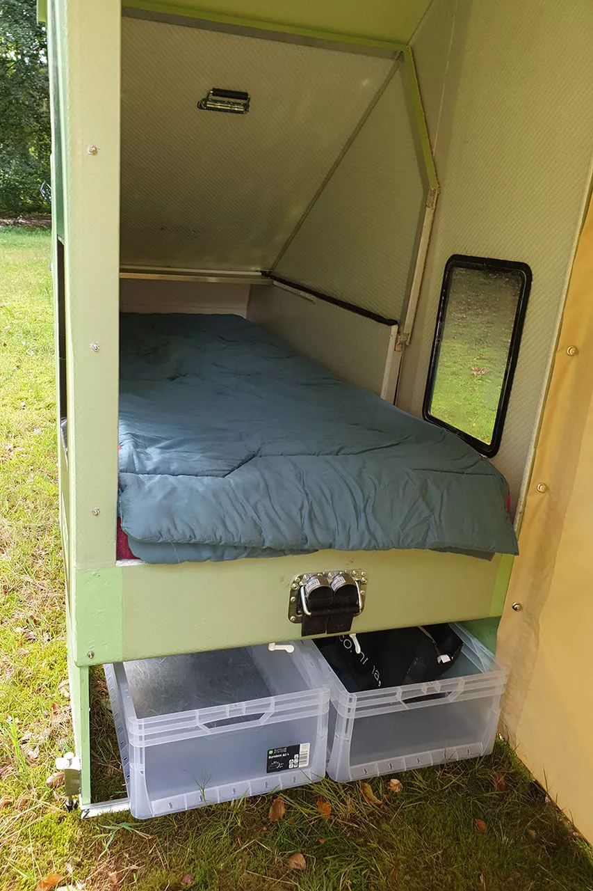 The Scout sleeps a single adult in the camper but can sleep a second inside the available extended annex tent