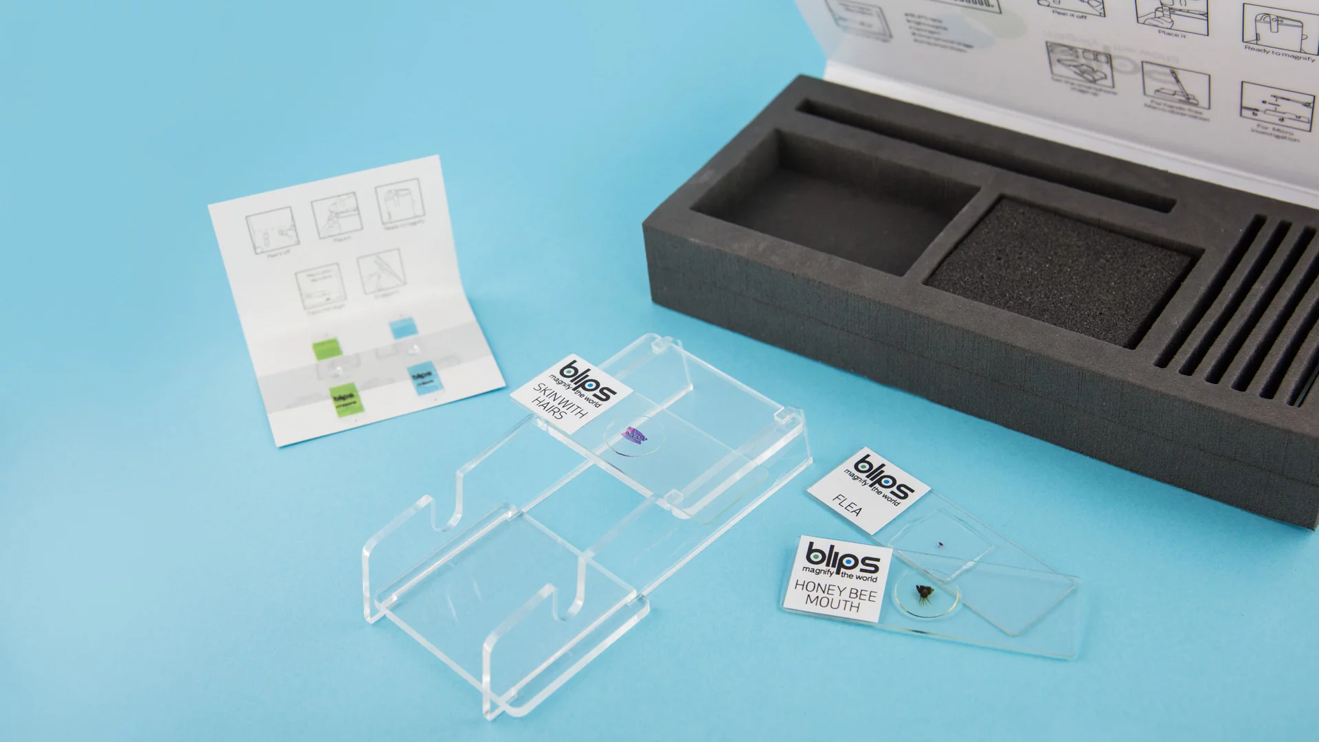 The Blips Macro lens magnifies up to about 10 times, while the Micro lens magnifies up to over 100 times