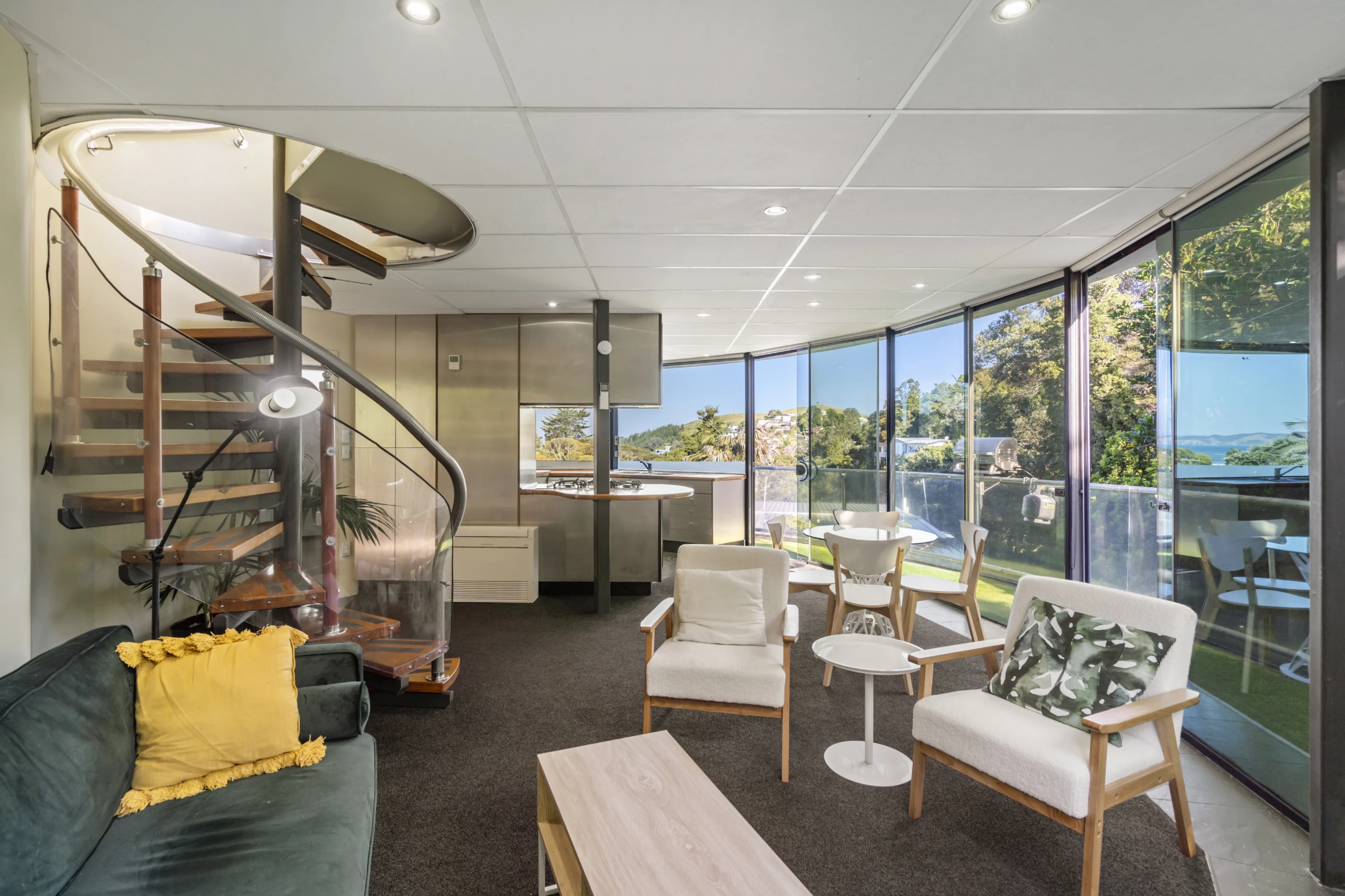 The Lighthouse's interior layout is arranged around a central spiral staircase
