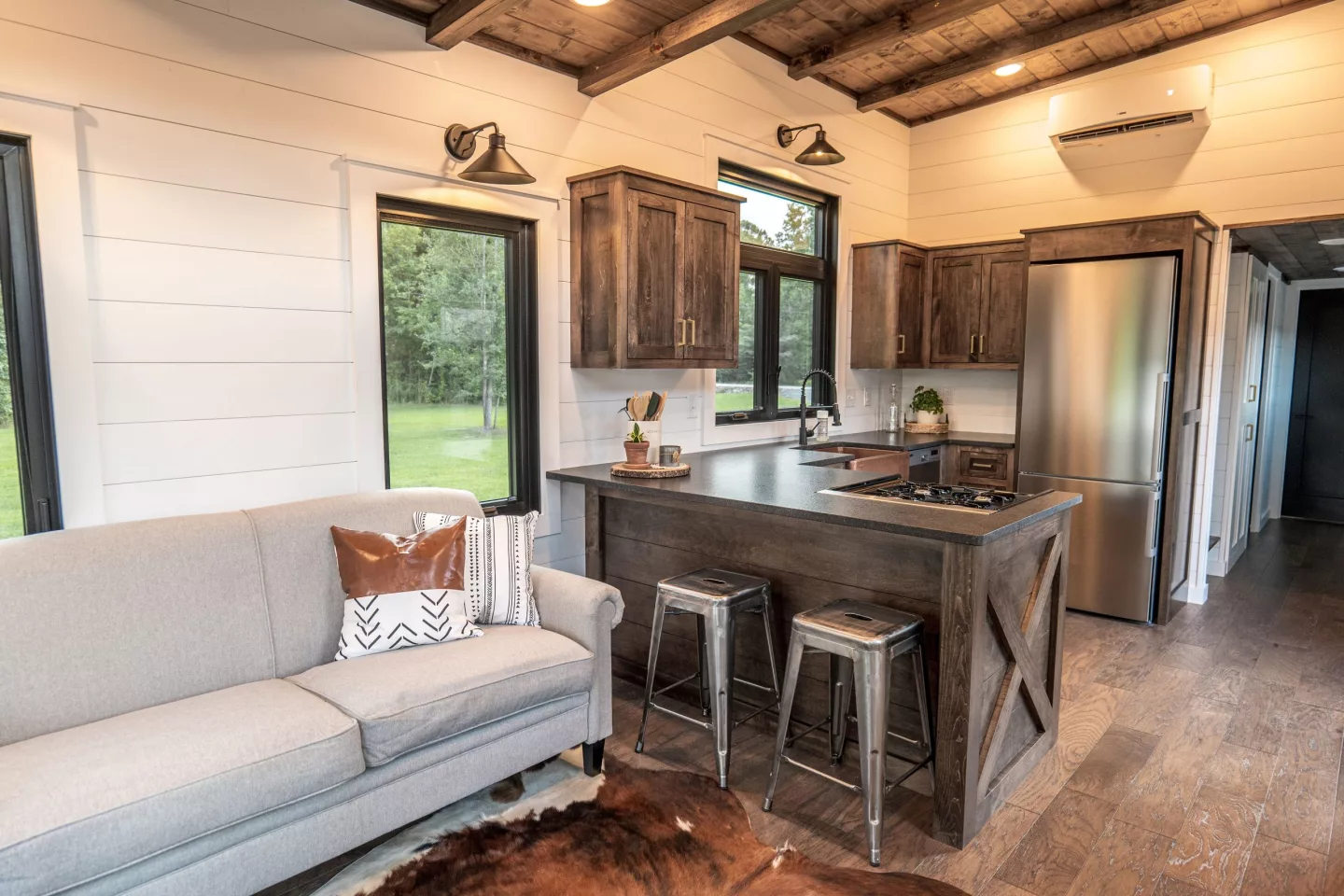 The Big Sky's L-shaped kitchen includes a breakfast bar that seats two people