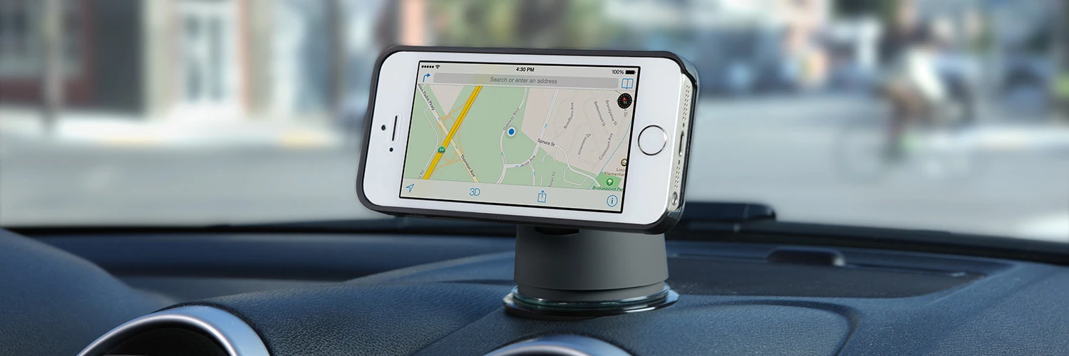 The +drive adheres to the windshield or dash by way of a suction cup