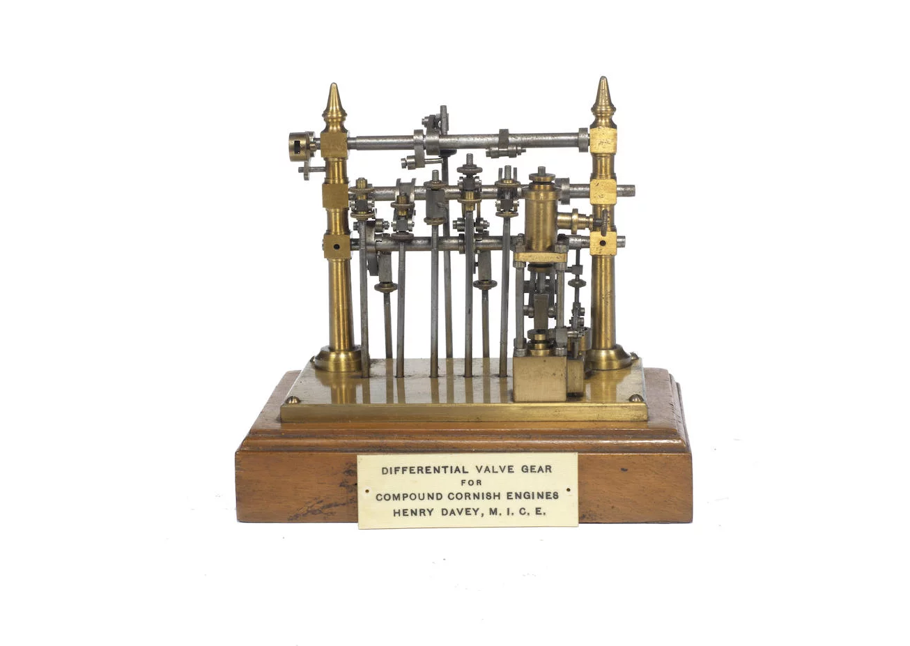 A fine late 19th century brass model of a Henry Davey Differential Valve Gear, for compound Cornish engines