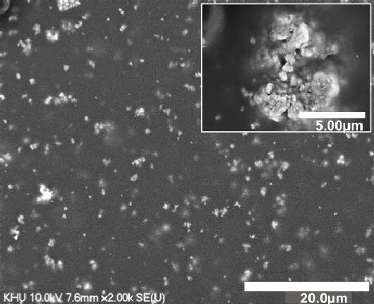 An electron microscope image of the film showing the embedded bismuth ferrite nanoparticles that give the flexible film its electric and magnetic properties (Image: YoungPak Lee/Hanyang University)