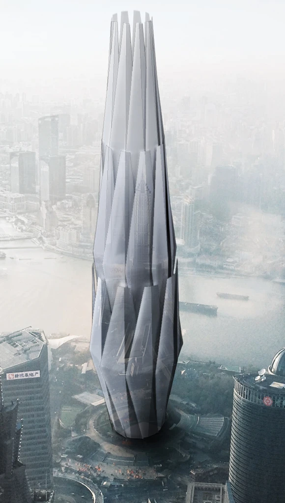 Honorable Mention - Lotus. Designer notes: "Lotus is an architectural monument that cultivates onus and stewardship regarding the cities freshwater, while emphasizing water experientially to increase quality of life in the urban core. Though technological processes are intrinsic when discussing a strategy for urban water sustainability, it will play a minor factor in the overall design. Lotus seeks to strengthen public awareness of the fragility of Urban Fresh Water. The design looks to increase governmental transparency, monumentally showcasing the cities effort to maintain fresh-water supply."