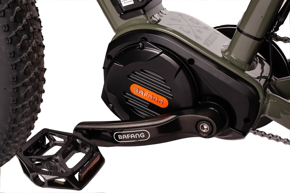 The 1000-W mid-drive motor produces 160 Nm of torque, and can offer pedal assist up to 28 mph or throttle only up to 20 mph