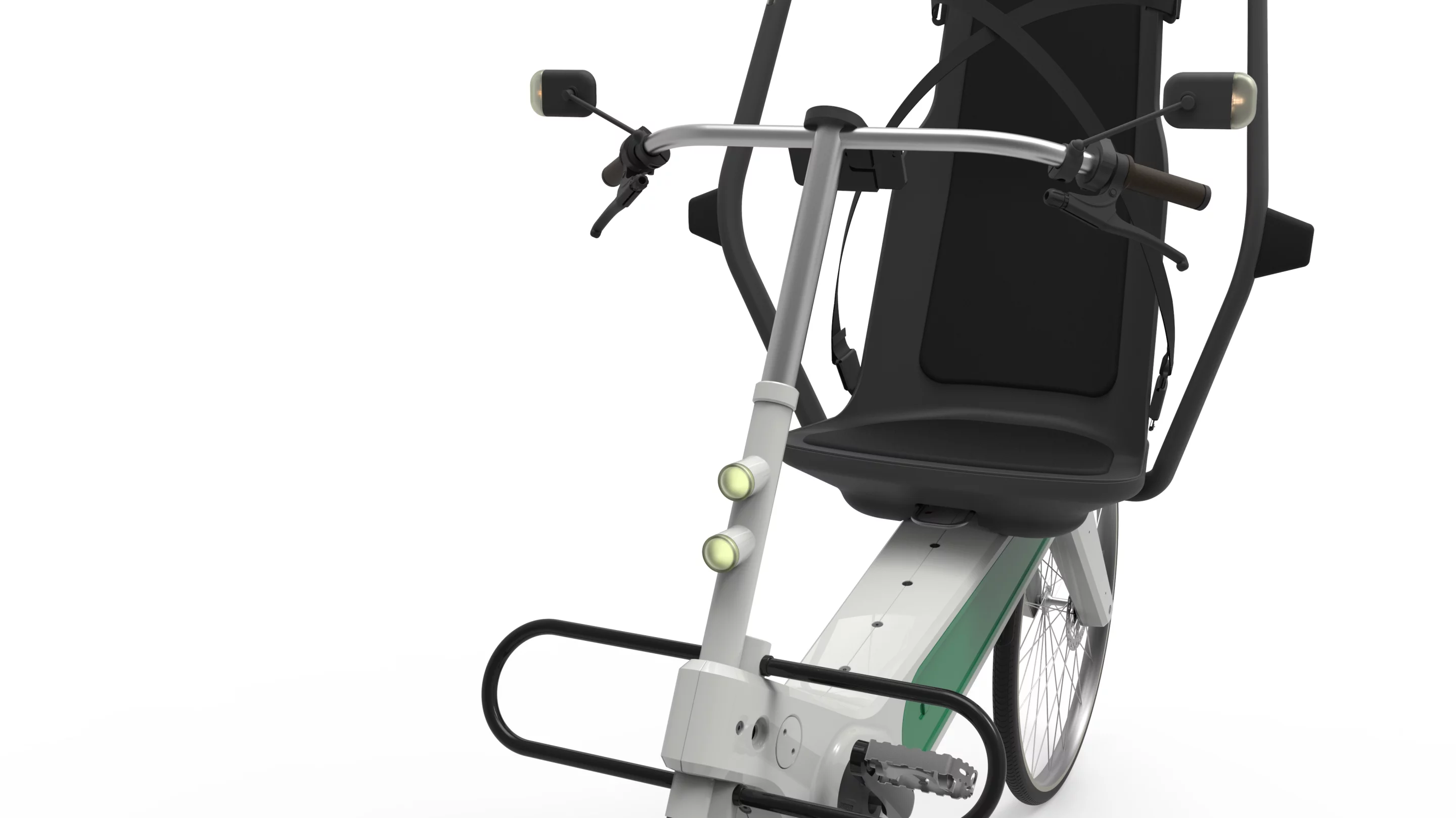 The Babel Bike has a lighting package that includes automatically-activated head- and tail lights, turn indicators, hazard lights and brake lights