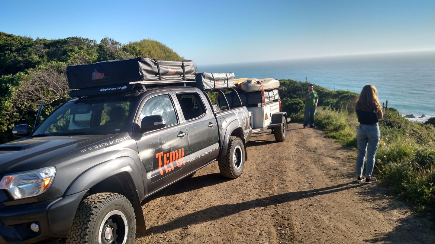 Our first good look at the ocean on the dirt track to camp
