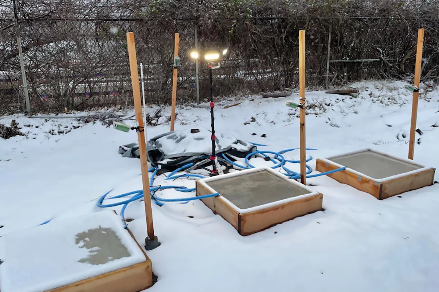 Phase-change concrete slabs being tested outdoors