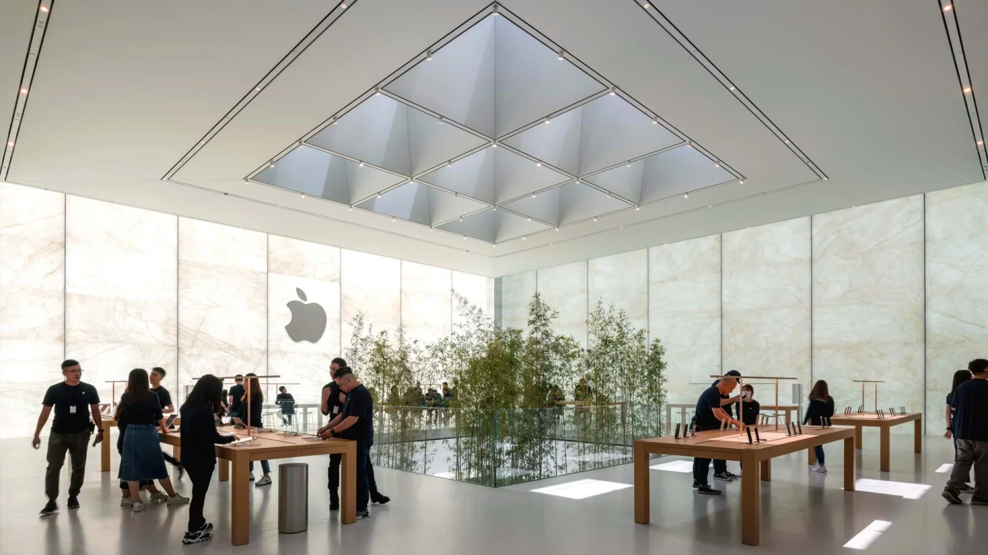 Apple Cotai Central's atrium is topped by skylights that let in natural light