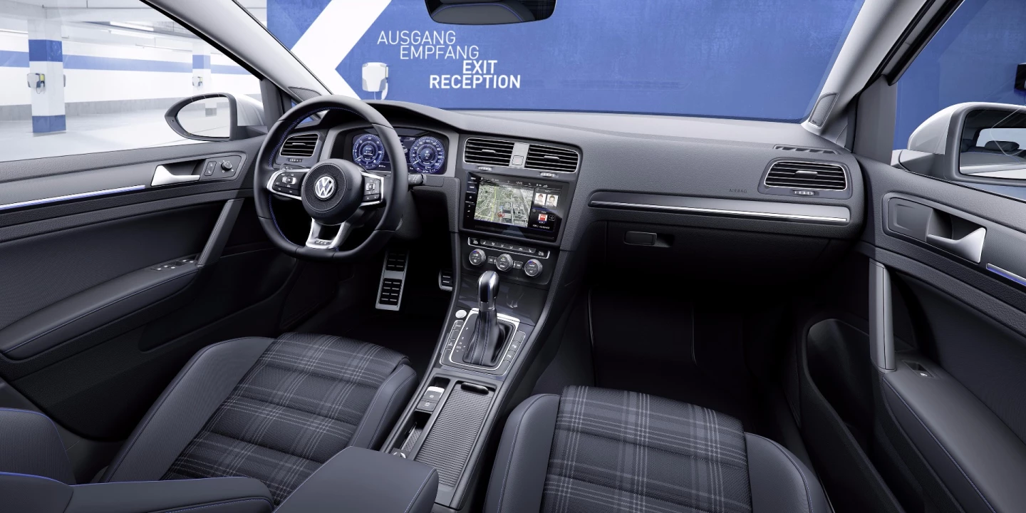 The tartan trim on the Golf GTE seats is a modernized take on a VW staple