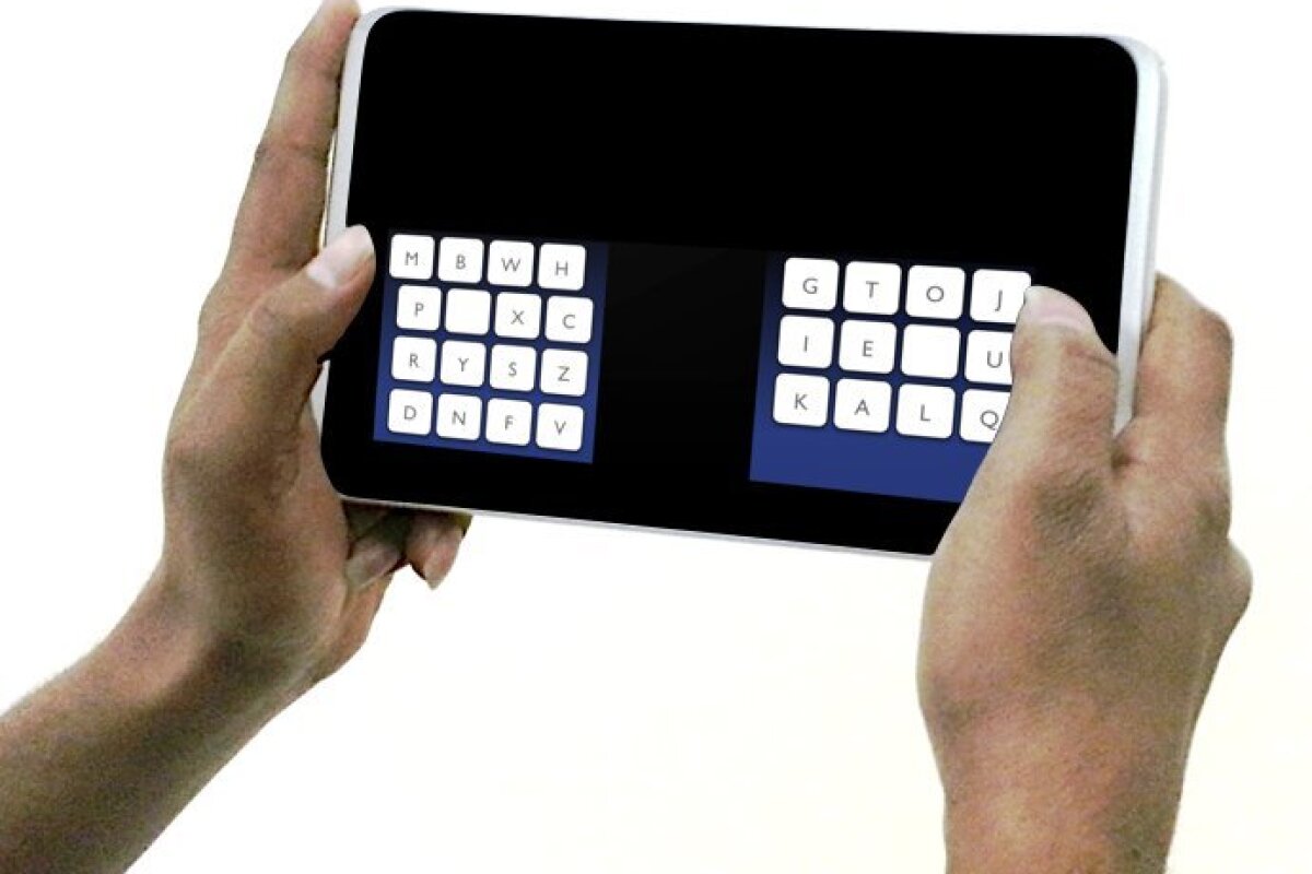 The KALQ keyboard adopts a split design and positions the letters specifically for thumb typing