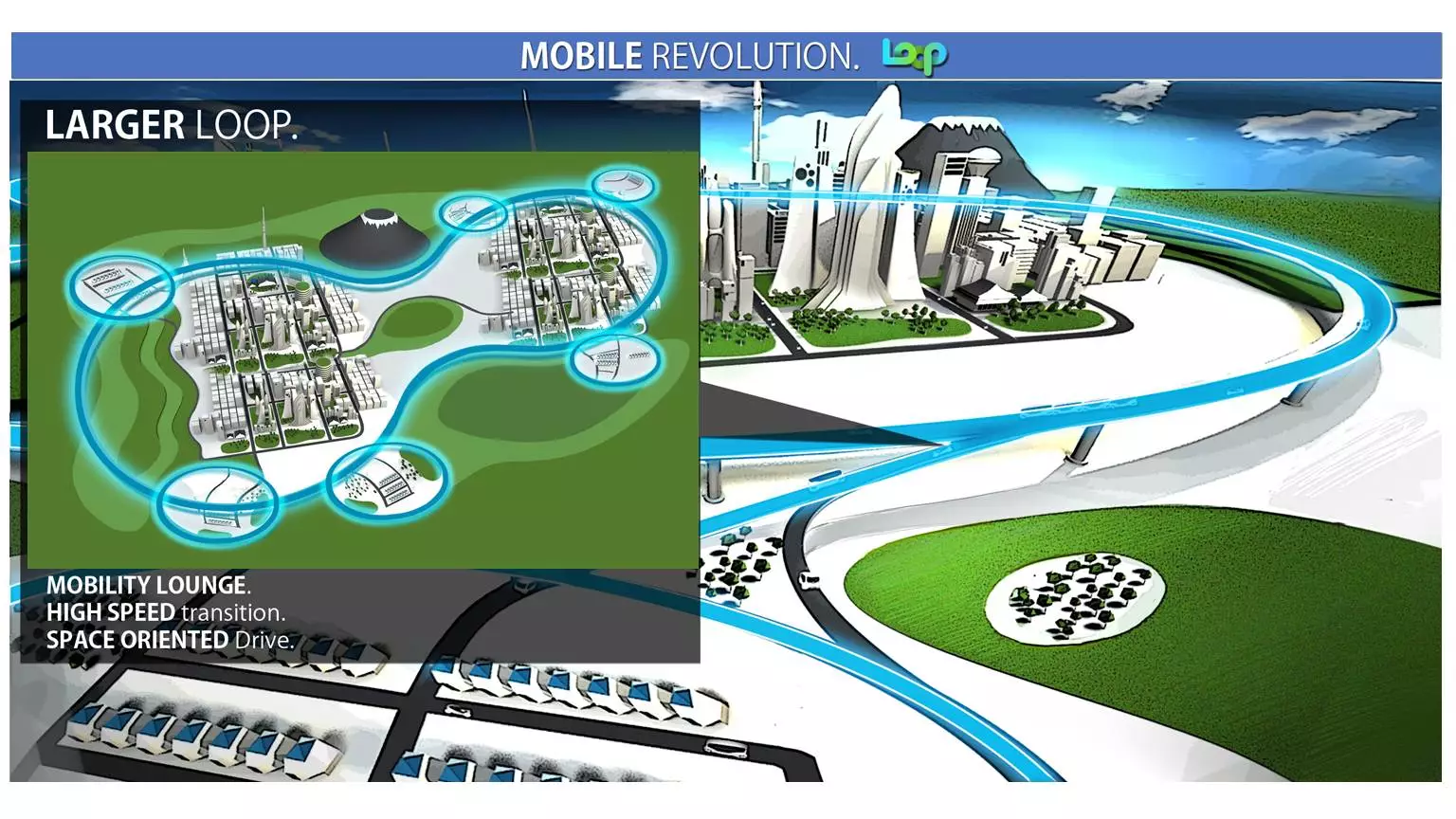 In Daimler's "Mobile Revolution," inner cities are defined by slow foot travel, while outer-lying rings offer high-speed mobility