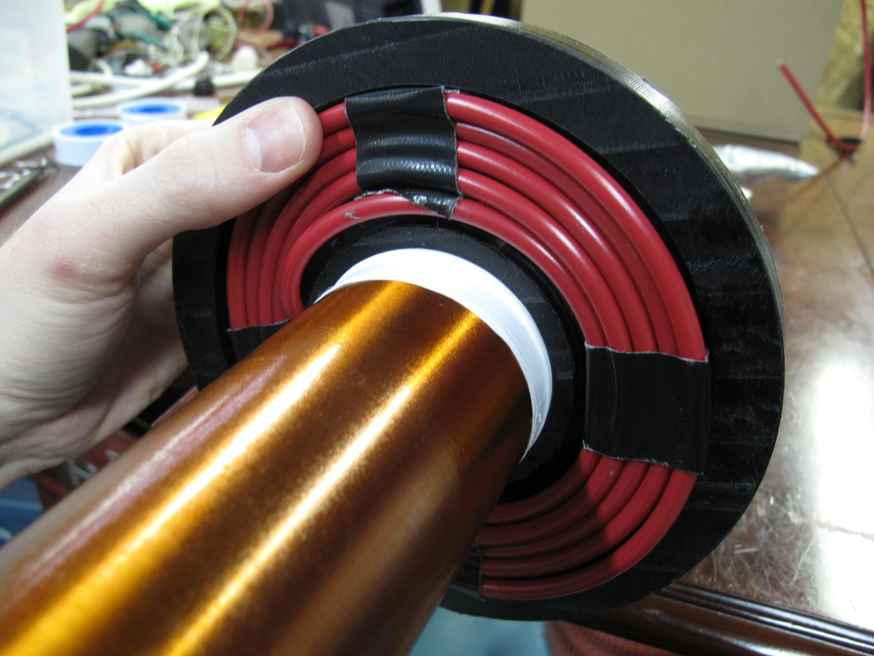 Close up of the primary and secondary coils