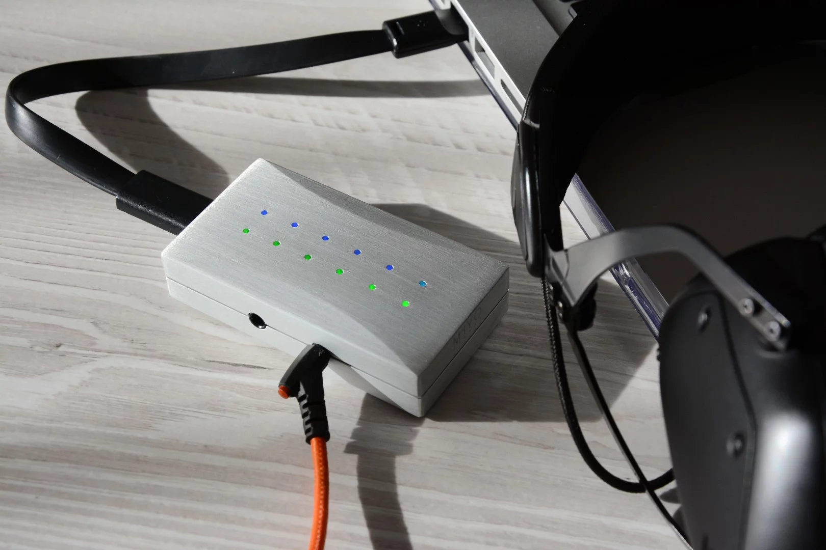 At startup, the Miyo's LED meters run through a multi-colored light show