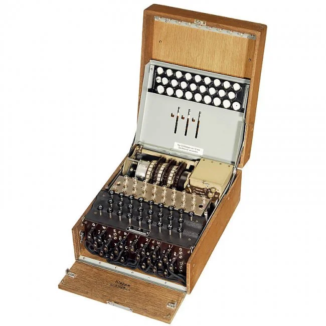 The German military settled on a three rotor from a possible five configuration combined with the Steckerbrett plugin board that could be configured in 17,576 different ways