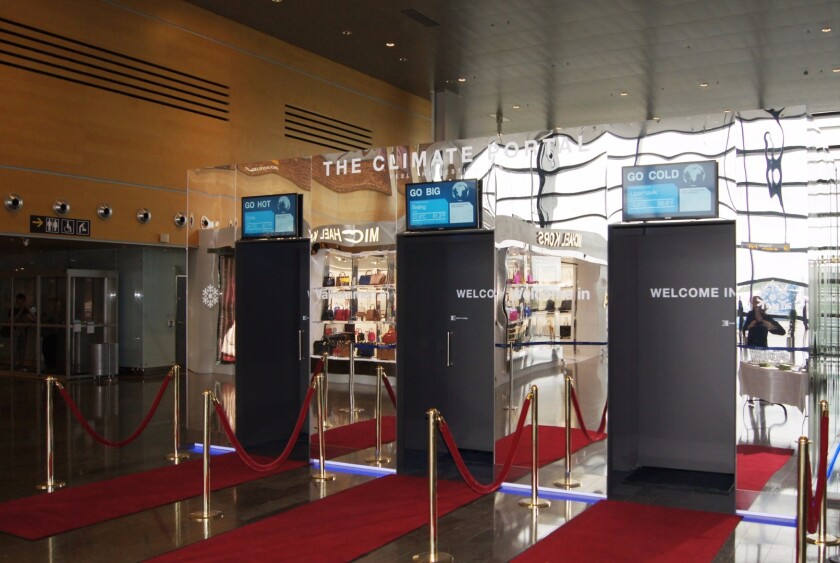 To recreate the weather conditions of a location in real time, the Climate Portal units are connected to several online weather services that monitor weather stations around the world