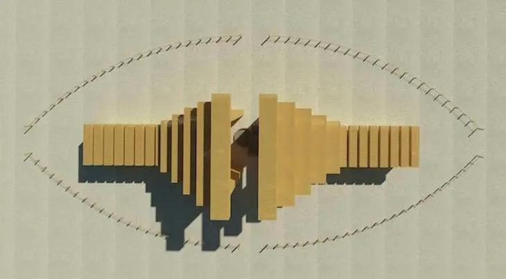 Set to measure 180 ft (55 m) across, the Temple of Direction will be made up of 26 torii-style gates