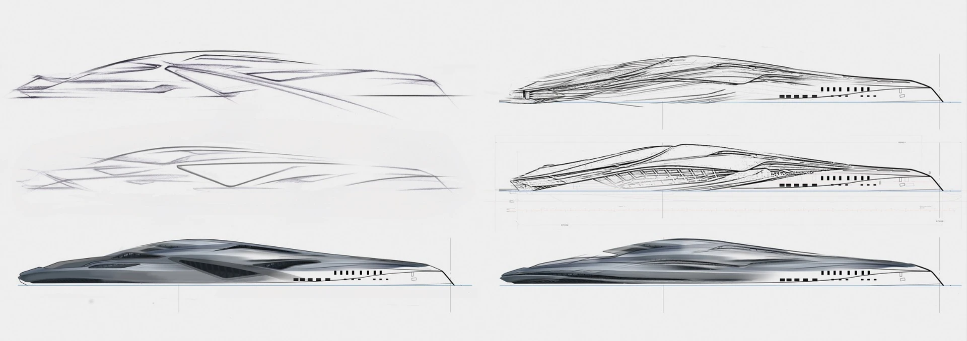 Sketches of the Valkyrie superyacht