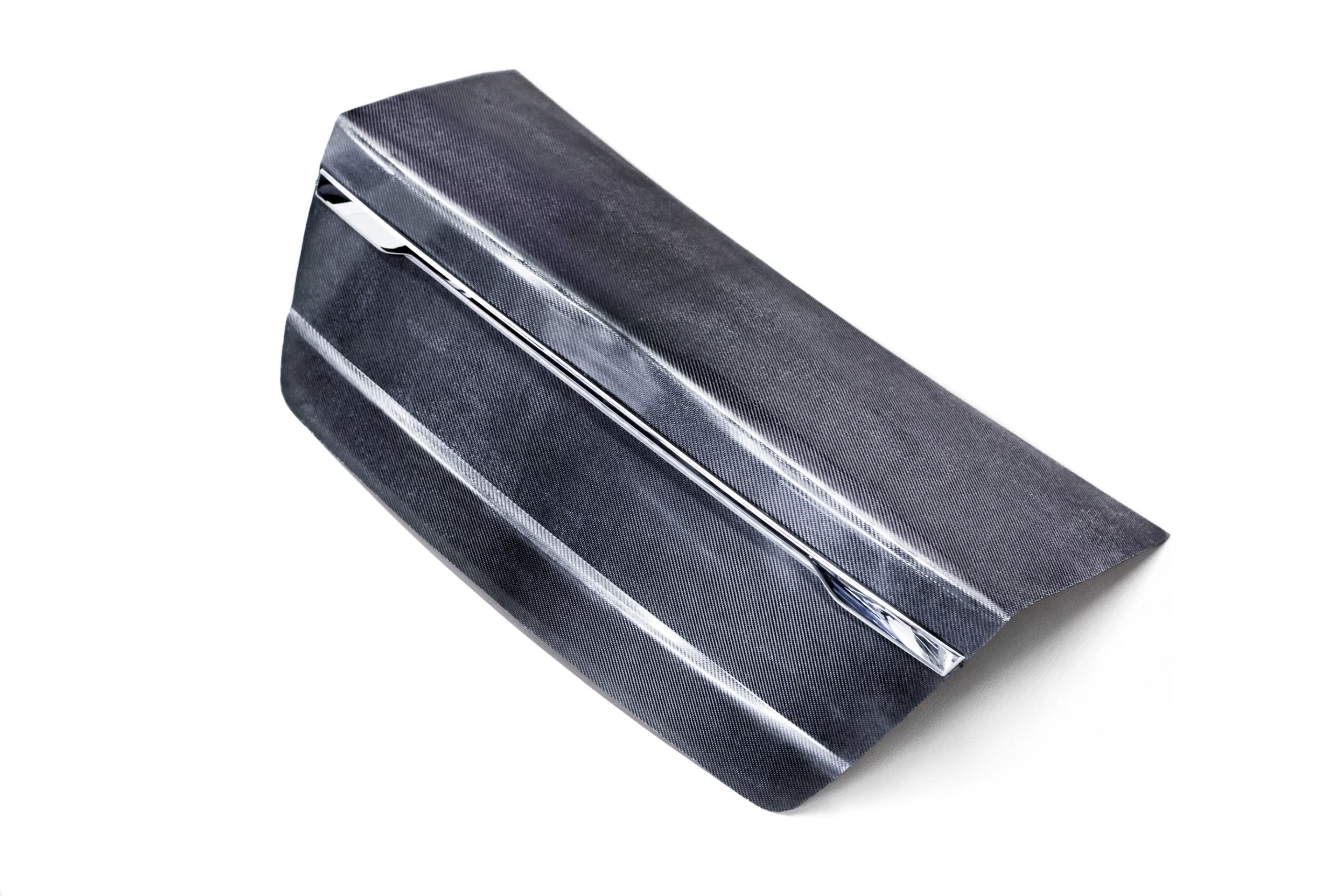 The carbon fiber trunk lid, loaded with nano-batteries and capacitors, is lighter and stronger than its steel counterpart