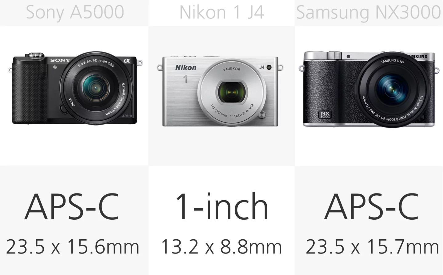Mirrorless camera sensor size comparison (row 1)