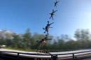 A multiple exposure of the DART drone, hitting a platform on the back of a pickup truck at almost 70 mph