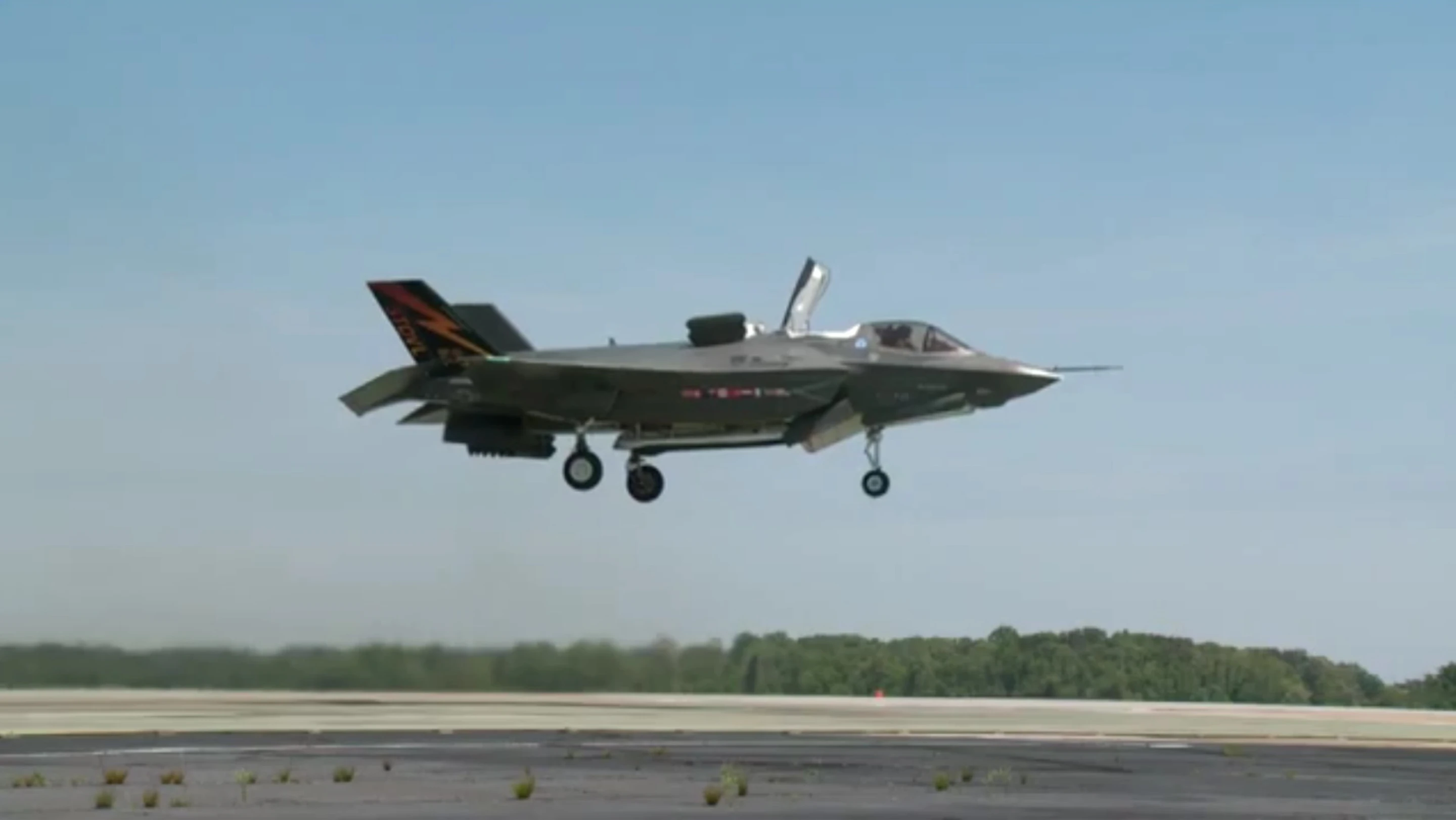 The F-35B making its first vertical takeoff