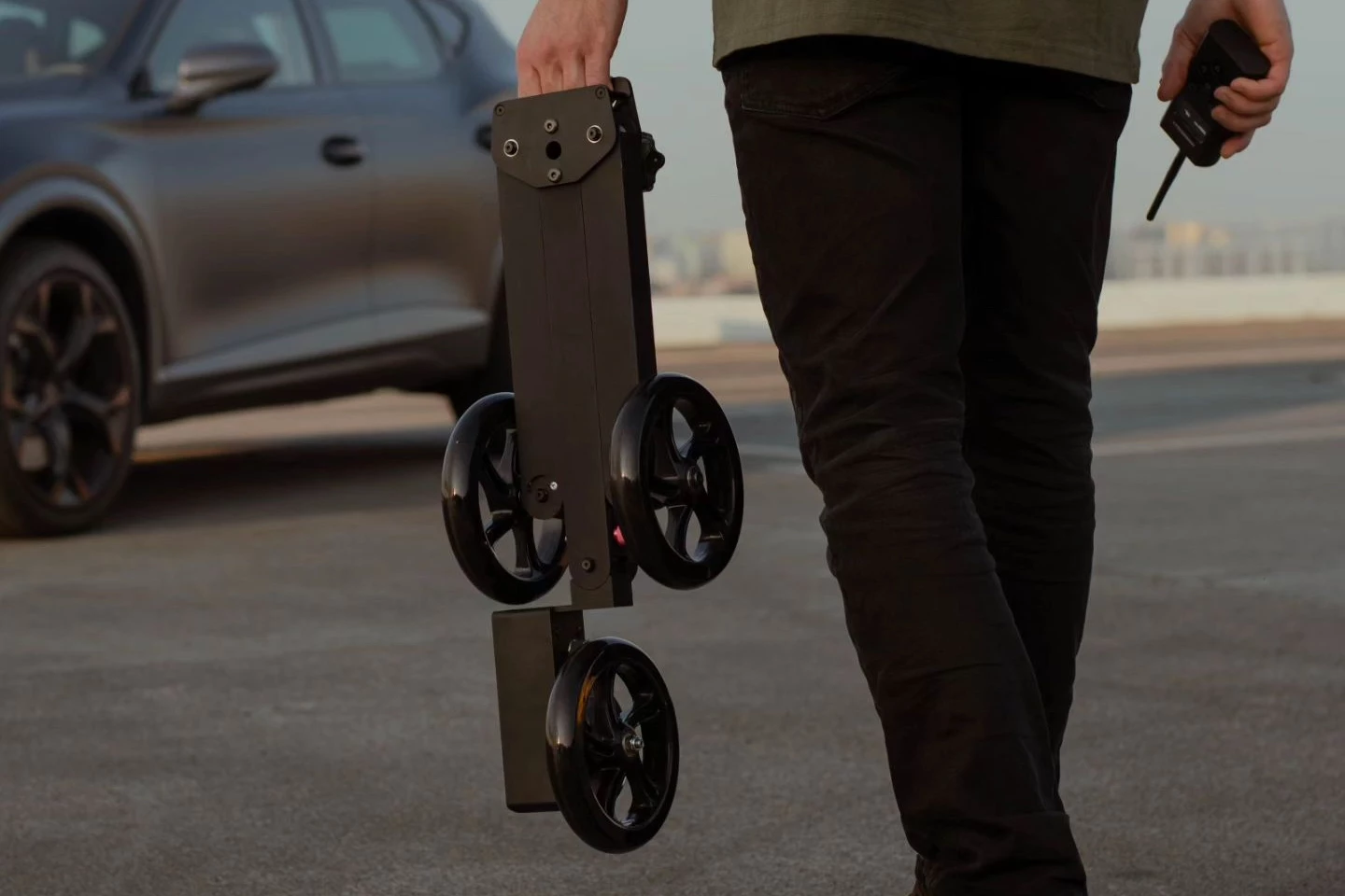 The Hyperdolly folds up when not in use