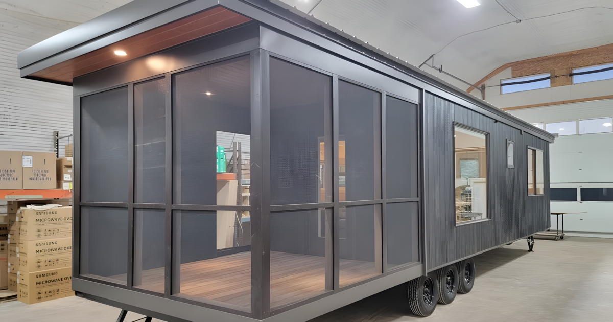 Tiny house embraces indoor/outdoor living with spacious enclosed porch Tiny house embraces indoor/outdoor living with spacious enclosed porch