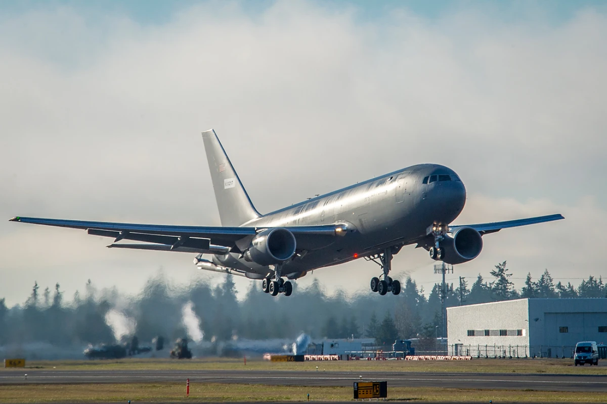 The first KC-46 tanker for the US Air Force takes off from Paine Field in Everett, Washington, on its maiden flight