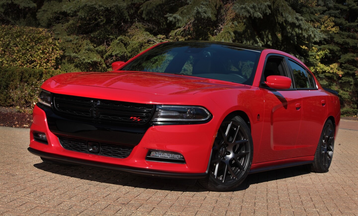 The Dodge Charger R/T Mopar Concept is finished in a red and black contrasting paint scheme