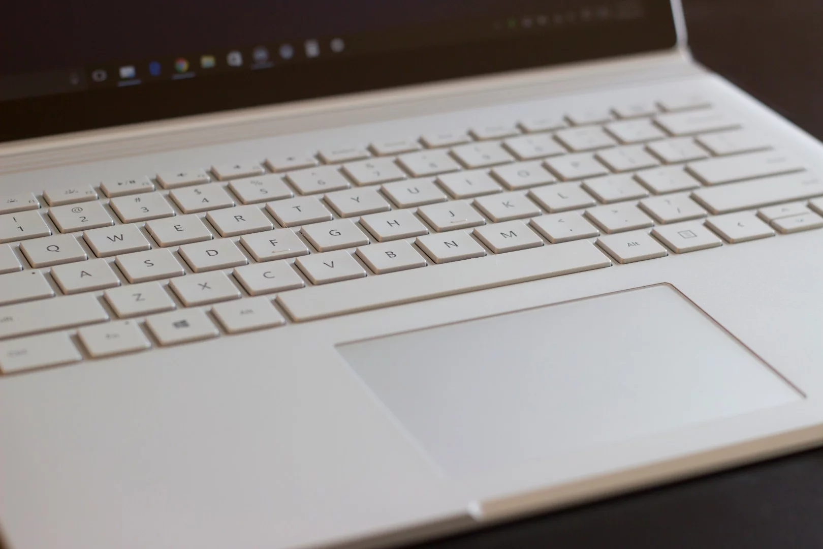 The much-improved keyboard and (glass) trackpad on the Surface Book
