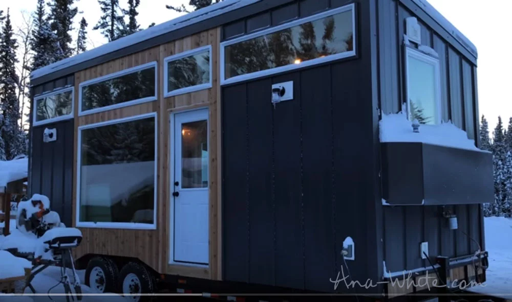 The Open Concept Rustic Modern Tiny House measures 24 x 8.5 ft (7.3 x 2.6 m)