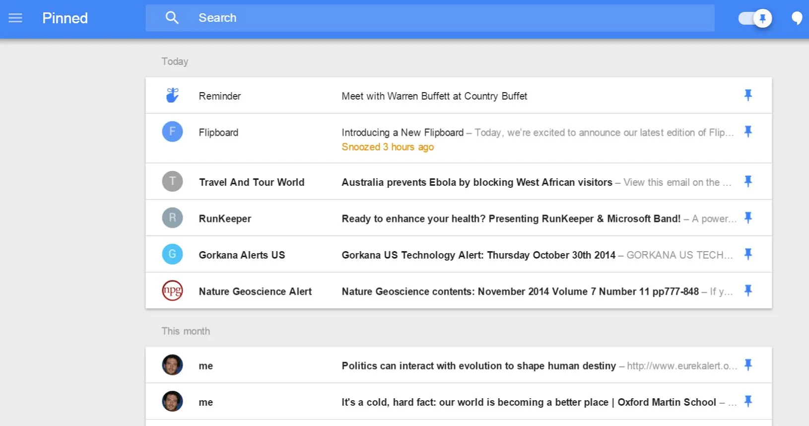Pinned messages have replaced "starring" emails