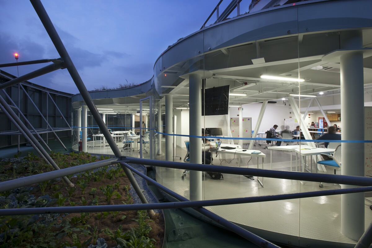 LED-based lights have been installed to provide lighting for late night working (Credit: Jaime Navarro; Courtesy Rojkind Arquitectos)