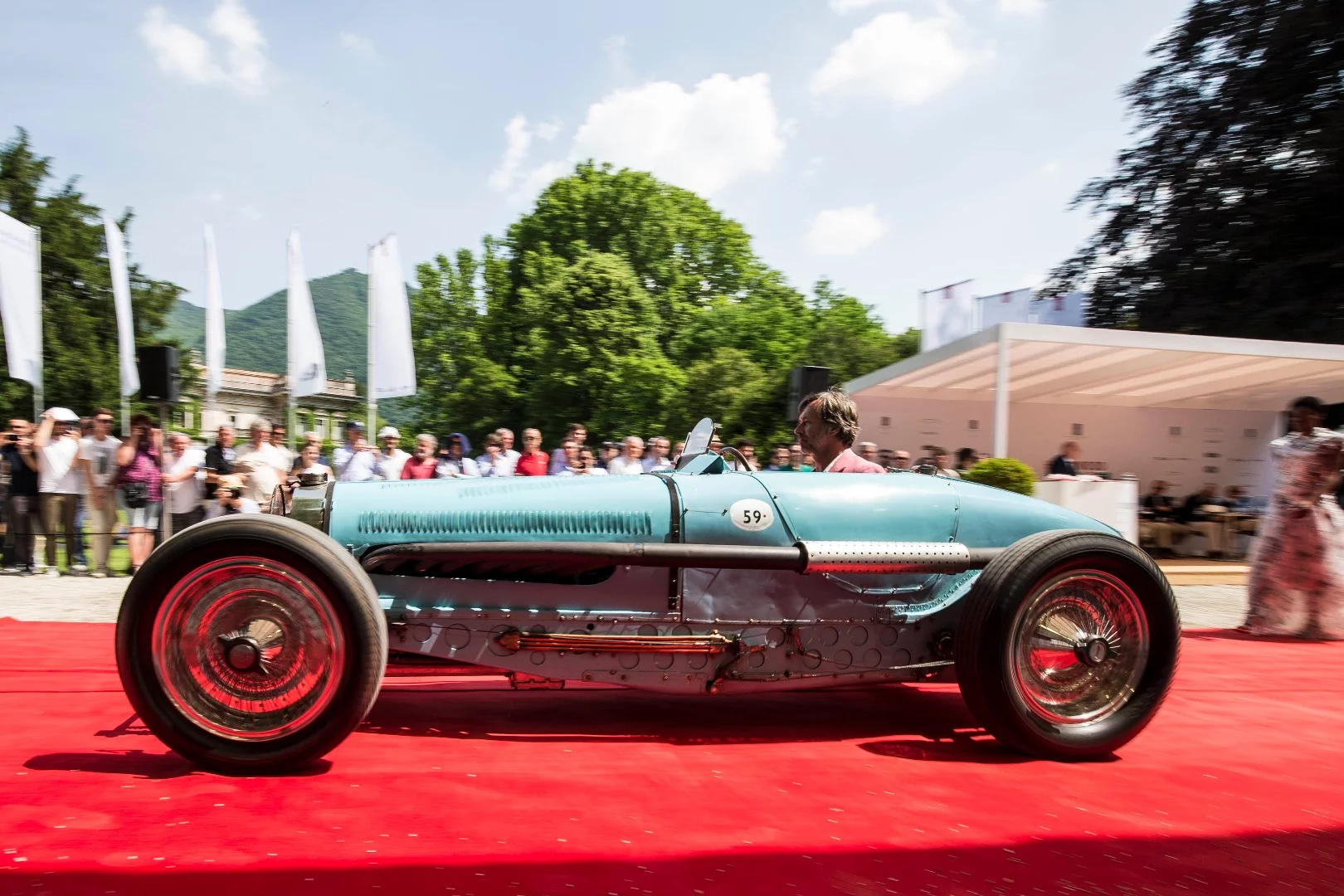One of just six Bugatti Type 59 Grand Prix racers ever built, the T59 was the last pre-war Grand Prix car from Molsheim, and faced some fierce competition in this class of the beauty contest where it faced a 1909 Isotta Fraschini Tipo FENC, a 1925 Bugatti Type 35, a 1930 Alfa Romeo 6C 1750 Spider Zagato, a 1933 Alfa Romeo 8C 2300 Monza Zagato, 1934 Triumph Dolomite 8 Roadster Corsica and a 1936 Lagonda LG45 Rapide bodied by Fox & Nicholl.