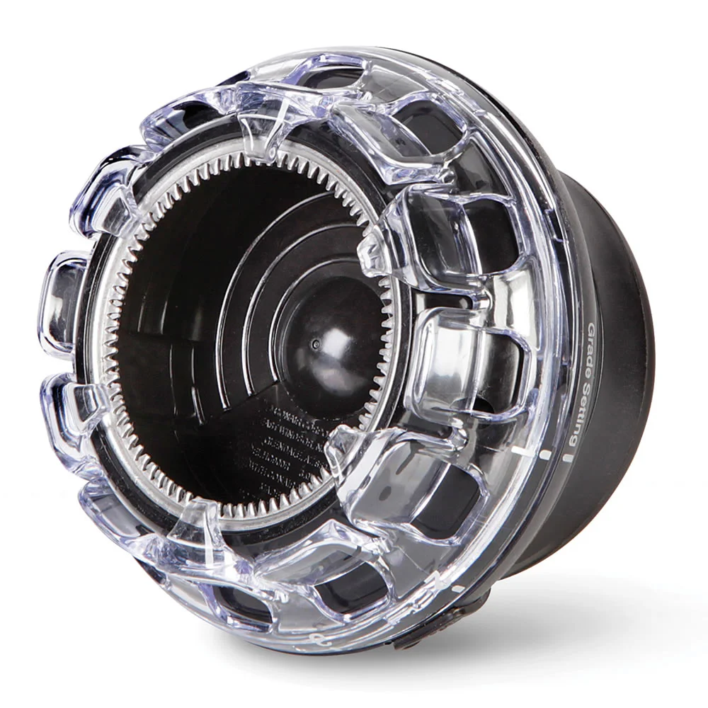 The unit features a rotary cutting system and stainless steel blades
