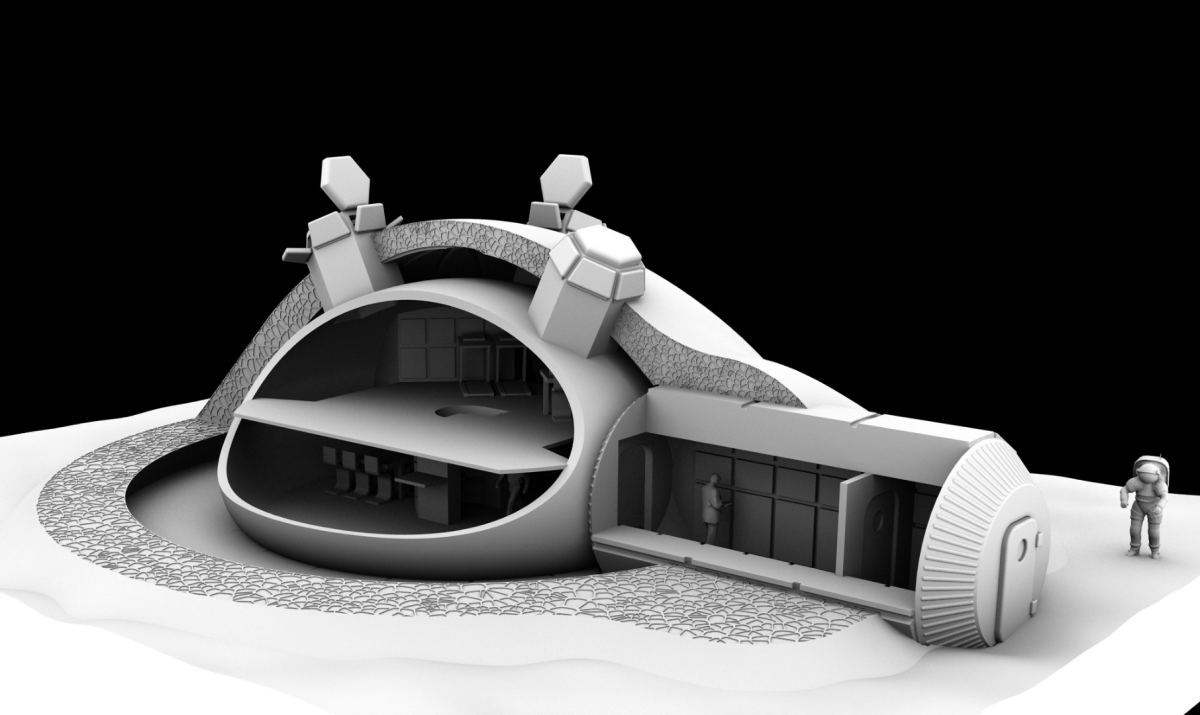 Artist's concept of a printed lunar habitat