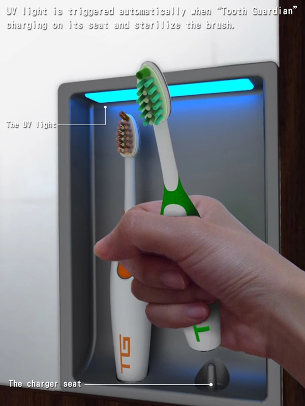 A UV light would sterilize the brush after each use