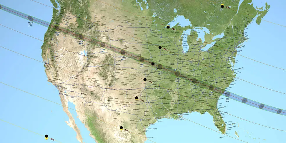 The path of the Moon's shadow moving across the United States during the during this year's total solar eclipse, also known as the path of totality, has been visualized using data from the Lunar Reconnaissance Orbiter and Earth-based topography information