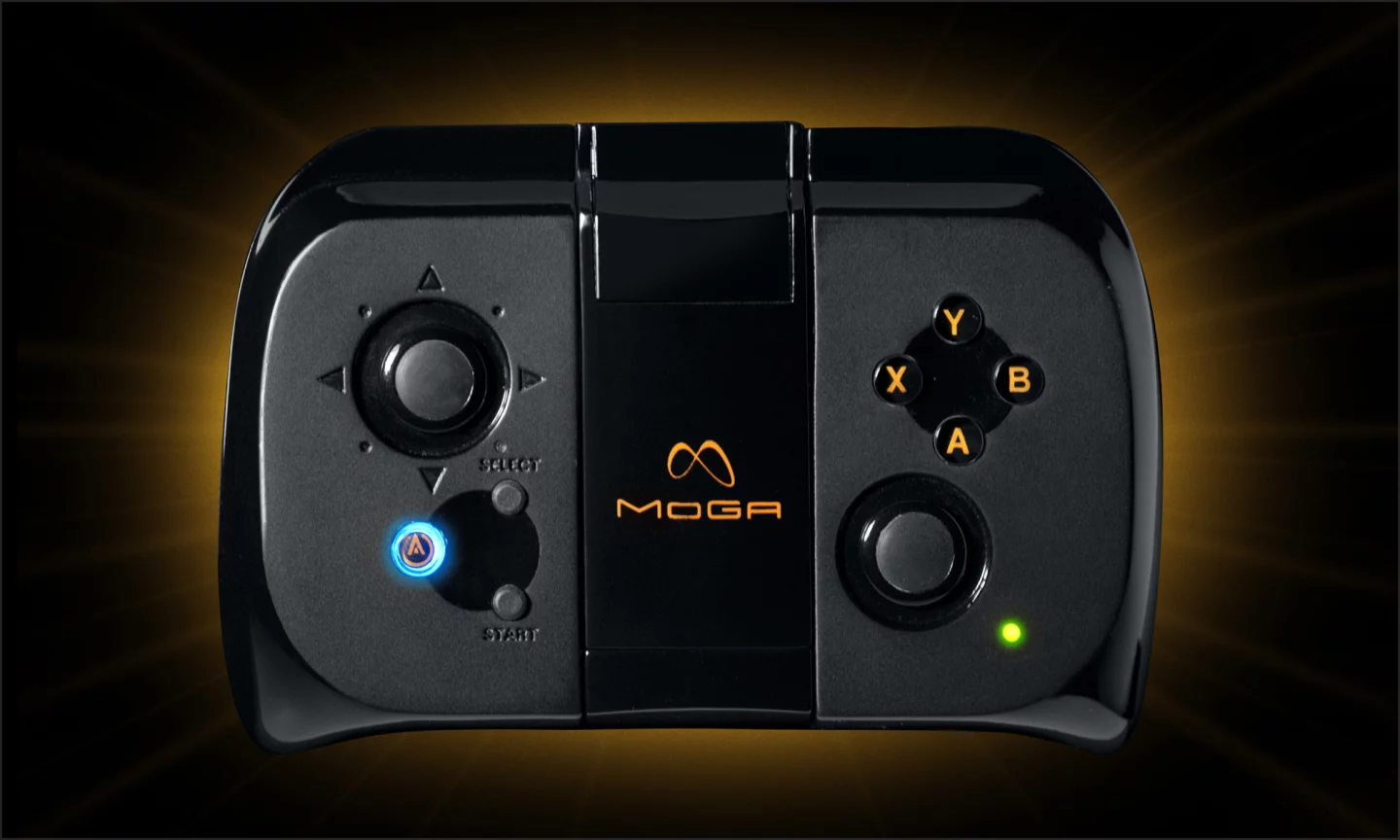 The front face of the MOGA features two analog sticks as well as four face buttons