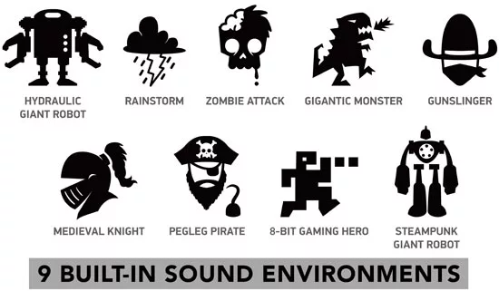Mega Stomp Panic features different sound environments
