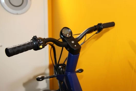 The circular display mounted on the headstem which shows speed, trip distance and state of charge.