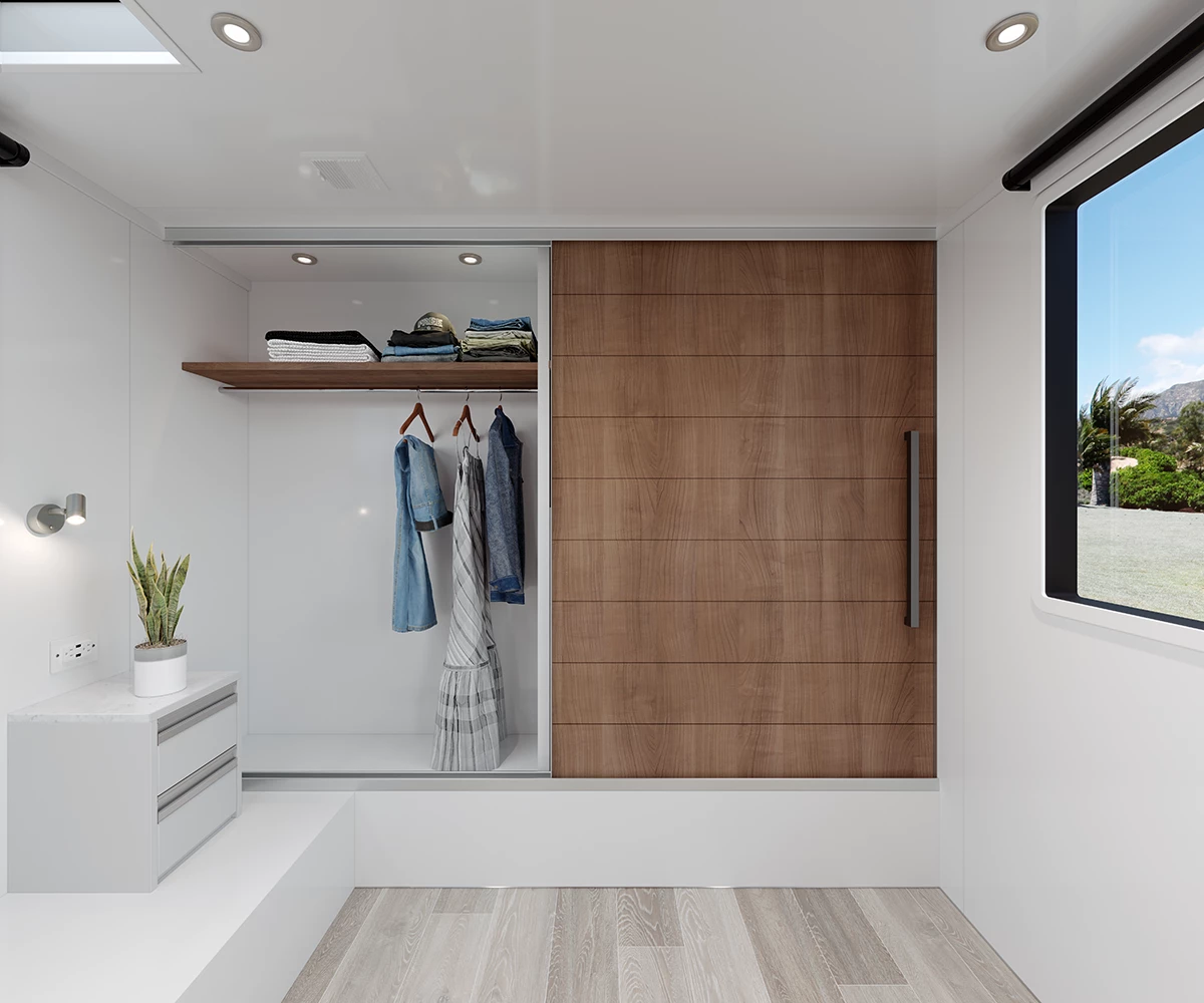 Sliding doors conceal ample storage