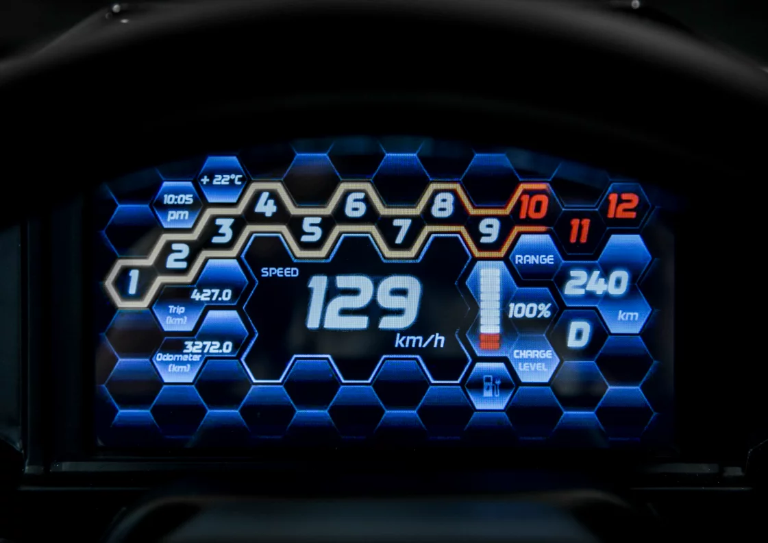 The Dendrobium, by Vanda Electrics: hexagon motif dominates the dash. We're not a fan.