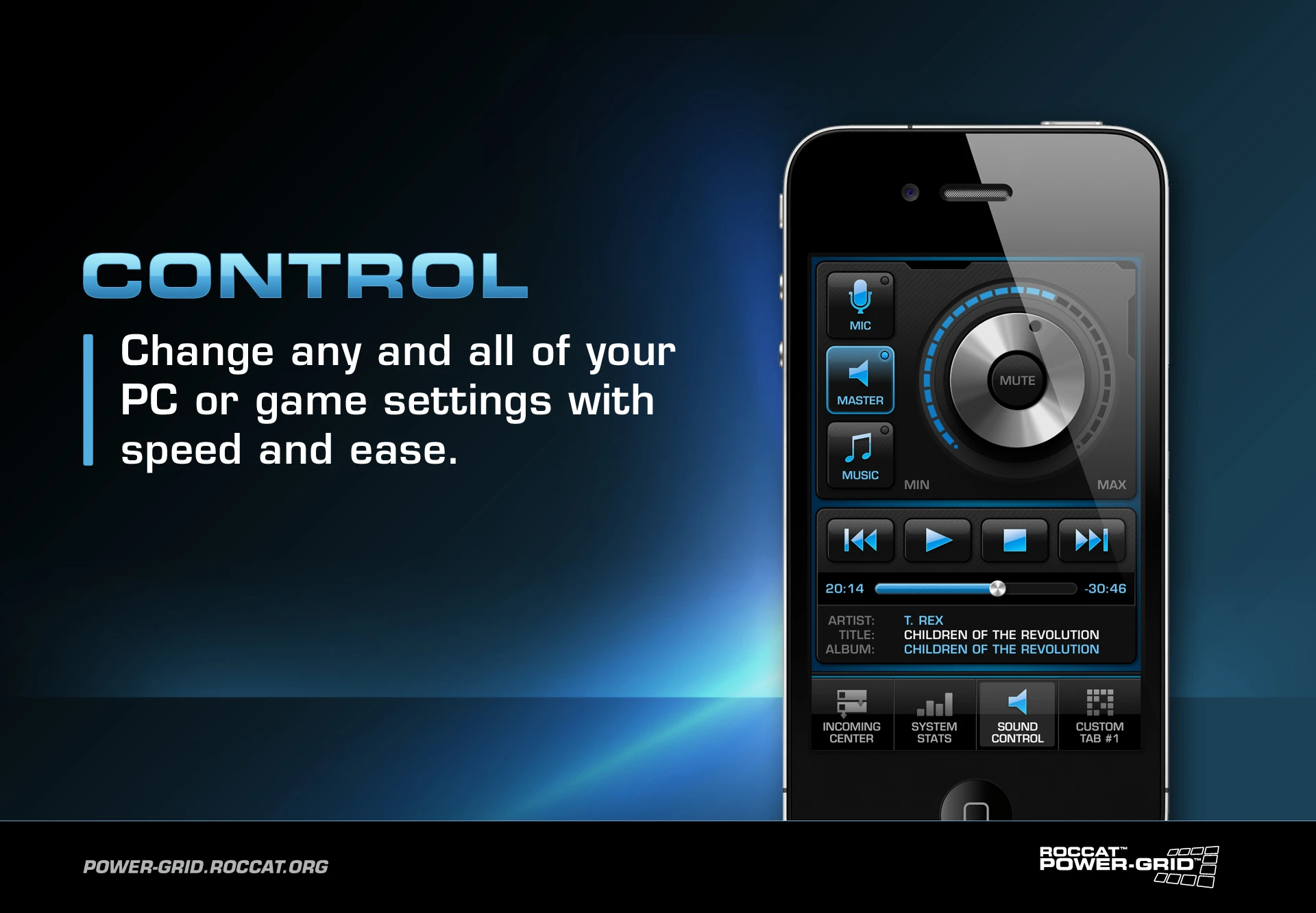 The Power-Grid app's Sound Control allows users to control PC audio from the smartphone screen
