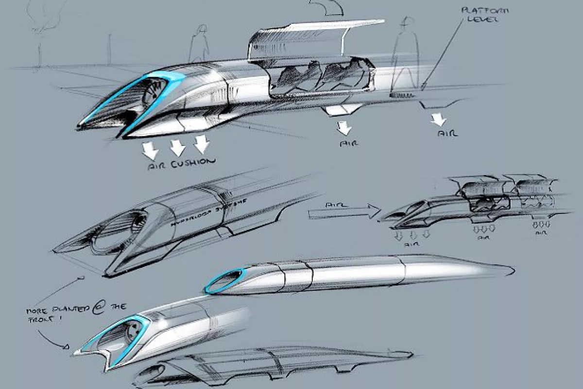 Design sketches of Elon Musk's proposed Hyperloop high-speed tube transport system
