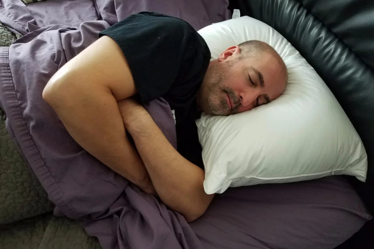 The author trying to drown out the voices in his head with the Dreampad pillow